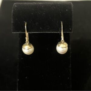 Sterling silver real pearl hook dangle earrings